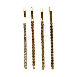 Gold Bridal Hair Clip Bobby Pin With Colored Stones | 4 Count | Multi