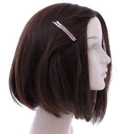 Silver Rhinestone Studded Hair Barette Bobby Pin Clip | 4 Count | Pink