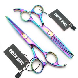5.5 Inches Hair Scissors with Thinning Comb Hair Cutting Shears Thinning Shears set for Professional and Personal (Rainbow)