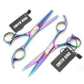 5.5 Inches Hair Scissors with Thinning Comb Hair Cutting Shears Thinning Shears set for Professional and Personal (Rainbow)