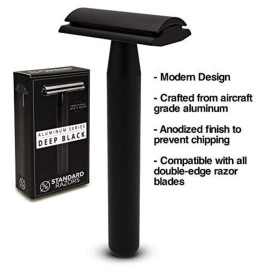 Standard Razors Aluminum Double Edge Safety Razor - Deep Black | Premium Razors for Men | Three Piece Double Edge Razor | Modern Design, Classic Shave Standard Razors Aluminum Double Edge Safety Razor - Deep Black | Premium Razors for Men | Three Piece Double Edge Razor | Modern Design, Classic Shave