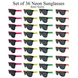 TheGag Neon Sunglasses (Pack 36) Assorted Cool Colors Neon Sunglasses Party Favors-Pack Wholesale Bulk for Adults Kids