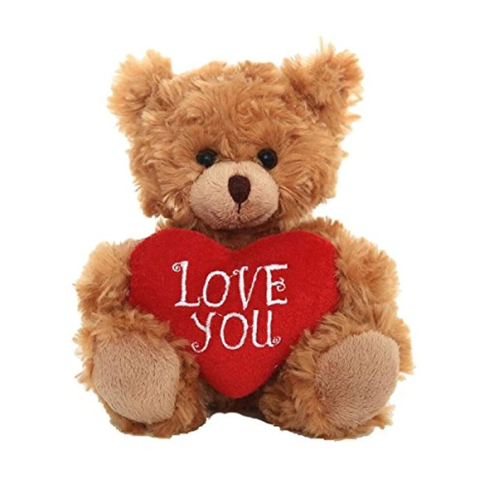 Plushland Stuffed Mocha Heart Bear - Love You- Plush Bear Toy for Kids & Adults - Embroidered Heart Pillow - Brown-6 inches