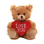 Plushland Stuffed Mocha Heart Bear - Love You- Plush Bear Toy for Kids & Adults - Embroidered Heart Pillow - Brown-6 inches