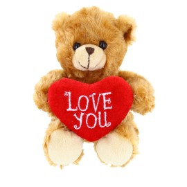 Plushland Stuffed Mocha Heart Bear - Love You- Plush Bear Toy for Kids & Adults - Embroidered Heart Pillow - Brown-6 inches