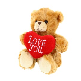 Plushland Stuffed Mocha Heart Bear - Love You- Plush Bear Toy for Kids & Adults - Embroidered Heart Pillow - Brown-6 inches
