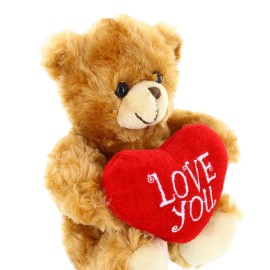 Plushland Stuffed Mocha Heart Bear - Love You- Plush Bear Toy for Kids & Adults - Embroidered Heart Pillow - Brown-6 inches