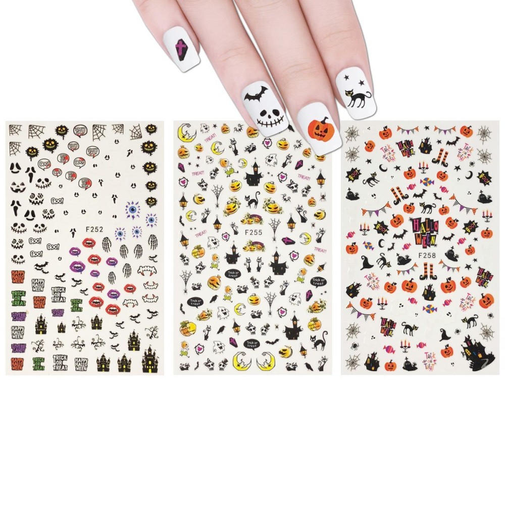 ALLYDREW 3 Sheets Spooky Halloween Nail Art Halloween Nail Stickers
