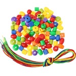 TOODOO String Beads with 100 Beads, 10 Strings and Lacing Beads Set for Toddlers Preschool Learning Occupational Autism