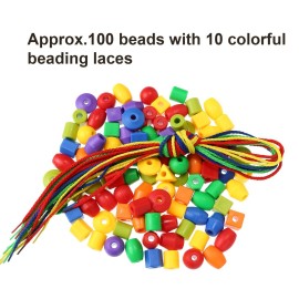 TOODOO String Beads with 100 Beads, 10 Strings and Lacing Beads Set for Toddlers Preschool Learning Occupational Autism