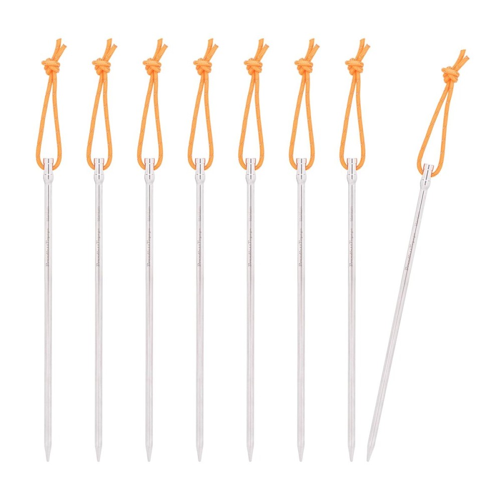 iBasingo 8 Pieces/lot Titanium Alloy Tent Nails Outdoor Camping Tent Stakes Lengthen Tent Pegs 20CM with Rope A-Ti4006P