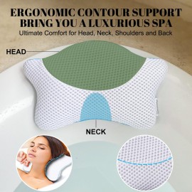 Non Slip Bath Pillow, Luxury Spa Bathtub Head & Neck Rest Support, Permeable Quick Drying Air Mesh Tub Pillow with 4 Large Suction Cups, Fits Any Tubs, Soft and Relaxing Non Slip Bath Pillow, Luxury Spa Bathtub Head & Neck Rest Support, Permeable Quick Drying Air Mesh Tub Pillow with 4 Large Suction Cups, Fits Any Tubs, Soft and Relaxing