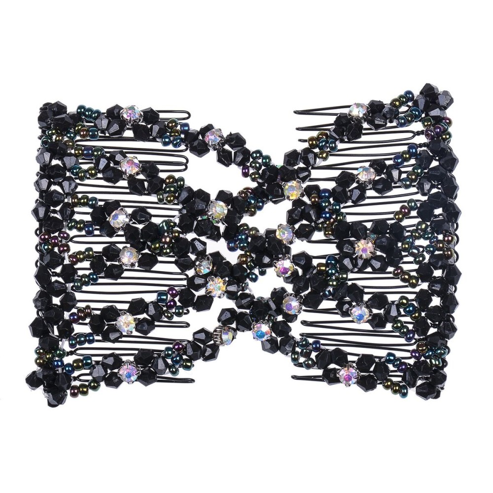 Lovef Easy Magic Hair Beauty Decoration Comb Pearl Stretchy Beaded Hairpin Bow Double Combs Lady in Assorted Color (Black 1)