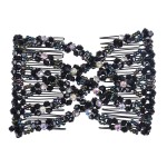 Lovef Easy Magic Hair Beauty Decoration Comb Pearl Stretchy Beaded Hairpin Bow Double Combs Lady in Assorted Color (Black 1)