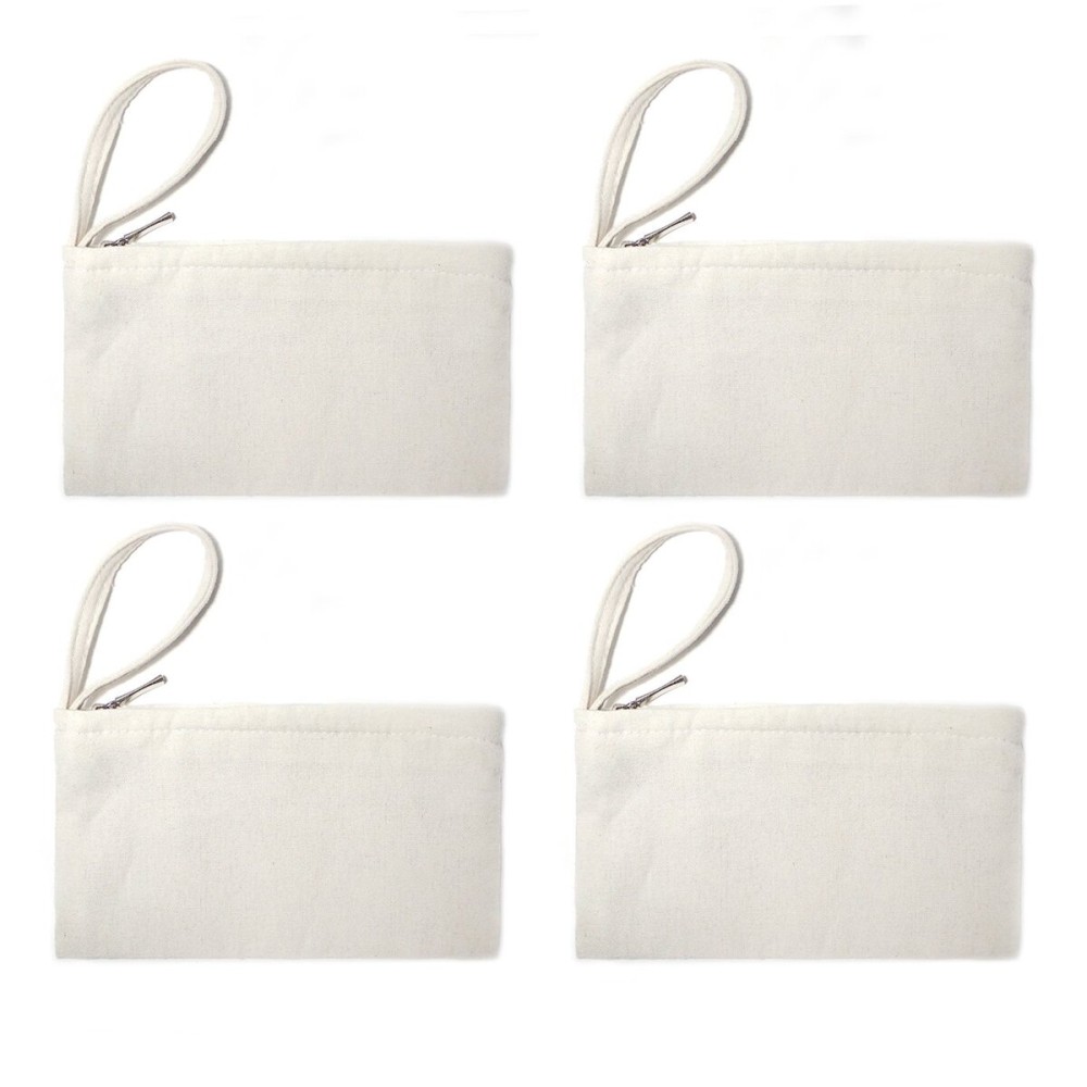 YINGKOR Wristlet Cotton Canvas Zipper Cosmetic Bag Makeup Bags Tool Organizer with Cotton Lining, 5.11x7.48, White, Pack of 4