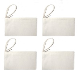 YINGKOR Wristlet Cotton Canvas Zipper Cosmetic Bag Makeup Bags Tool Organizer with Cotton Lining, 5.11x7.48, White, Pack of 4