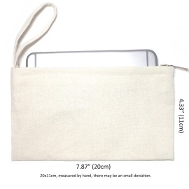 YINGKOR Wristlet Cotton Canvas Zipper Cosmetic Bag Makeup Bags Tool Organizer with Cotton Lining, 5.11x7.48, White, Pack of 4