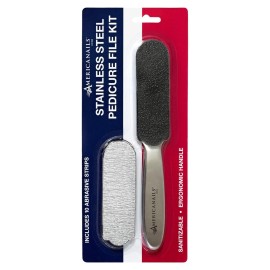 Americanails Stainless Steel Pedicure File Kit with EasyPeel Abrasive Strips