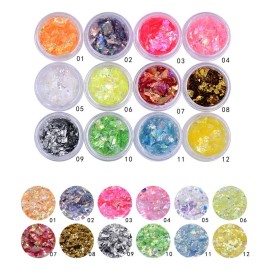 Minejin Nail Art Glitter Foil Slice Glass Broken Piece Stickers Decoration Decal Tips 12 colors