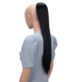 CAISHA 26 Longhair Hairpiece Ponytail Extension Drawstring Straigth Heat-Resistant Synthetic Fibres Black PH601