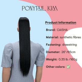CAISHA 26 Longhair Hairpiece Ponytail Extension Drawstring Straigth Heat-Resistant Synthetic Fibres Black PH601