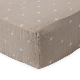 Little Unicorn Premium Crib Sheet | Breathable & Super-Soft Muslin Fabric (Taupe Cross)