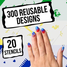 Custom Body Art Airbrush Nail Stencils - Design Series Set  8 Includes 20 Individual Nail Templates with 16 Designs Each for a Total of 320 Designs of Series 8
