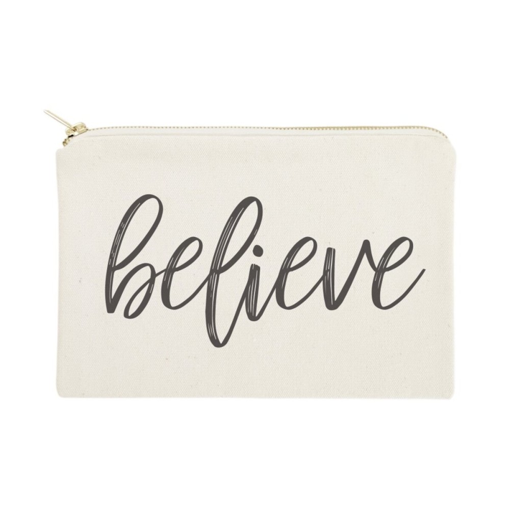 The Cotton & Canvas Co. Believe Cosmetic Bag and Travel Make Up Pouch