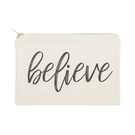 The Cotton & Canvas Co. Believe Cosmetic Bag and Travel Make Up Pouch