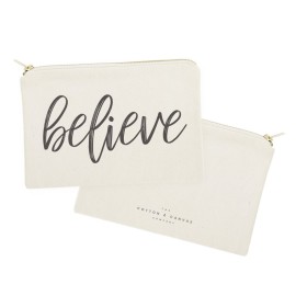 The Cotton & Canvas Co. Believe Cosmetic Bag and Travel Make Up Pouch