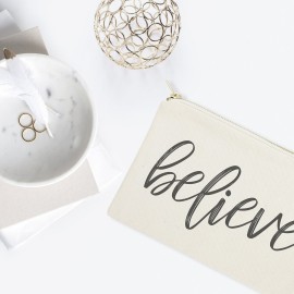 The Cotton & Canvas Co. Believe Cosmetic Bag and Travel Make Up Pouch
