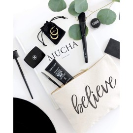 The Cotton & Canvas Co. Believe Cosmetic Bag and Travel Make Up Pouch