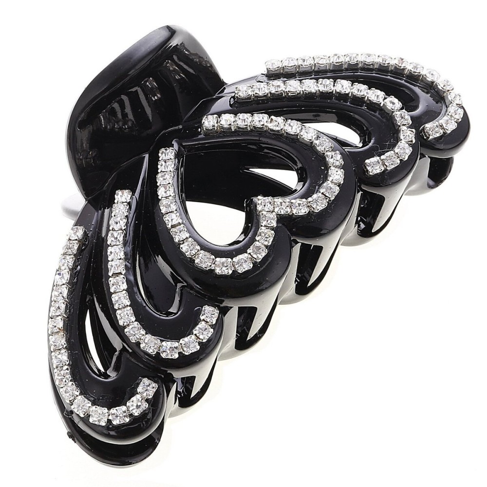 Numblartd Women Lady Black Acrylic Rhinestones Large Fancy Bathe Hair Claw Clip for Thick Hair - Elegant Exquisite Plate Hair Jaw Clips Hairpin (Love-heart shape)