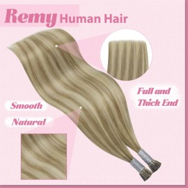 YoungSee Itip Hair Extensions Real Human Hair Highlight Keratin Tip Extensions Light Brown Highlight Blonde I Tip Human Hair Extensions 22In Tip Extensions Long Lasting Hair Extensions 50s 50g