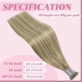 YoungSee Itip Hair Extensions Real Human Hair Highlight Keratin Tip Extensions Light Brown Highlight Blonde I Tip Human Hair Extensions 22In Tip Extensions Long Lasting Hair Extensions 50s 50g