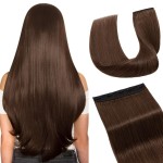 Hairro 16 45g Clip in Hair Extensions 100% Remy Human Hair One-piece 5 Clips Long Straight Hair Extensions for Women Wide Weft 4 Medium Brown Soft Silky