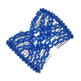 Lovef Easy Magic Hair Beauty Decoration Comb Pearl Stretchy Beaded Hairpin Bow Double Combs Lady in Assorted Color (Blue)