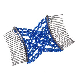 Lovef Easy Magic Hair Beauty Decoration Comb Pearl Stretchy Beaded Hairpin Bow Double Combs Lady in Assorted Color (Blue)