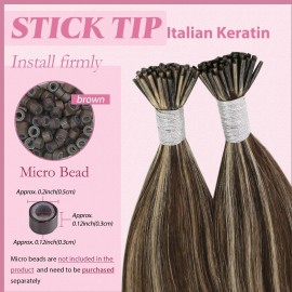 YoungSee I Tip Hair Extensions Human Hair Brown Highlight Itips Hair Extensions Human Hair Dark Brown with Blonde Highlight Tip Hair Extension 20 Inch Stick Tip Hair Extension Soft 50s 50g