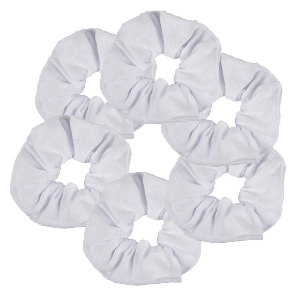 6 Pack Large Solid Scrunchies Hair Elastics-White