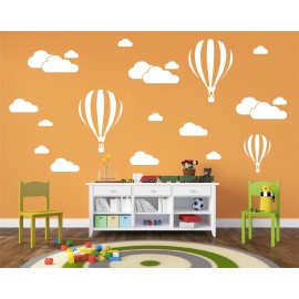 DXLING White Clouds & Hot Air Balloons Nursery Kids Childs Room Vinyl Wall Art Sticker Baby Wall Decals Removable Waterproof Wallpaper D952 (White)