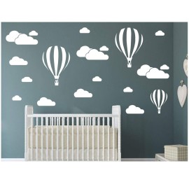 DXLING White Clouds & Hot Air Balloons Nursery Kids Childs Room Vinyl Wall Art Sticker Baby Wall Decals Removable Waterproof Wallpaper D952 (White)