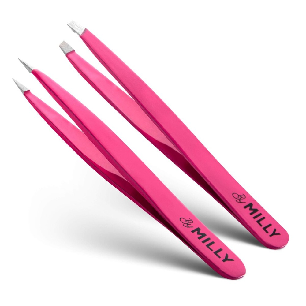 By MILLY Precision Tweezers Set | Slanted and Pointed Tip Tweezers Kit | High Carbon Stainless Steel | Aligned & Hand-Filed Tweezer Set Professional | Hair Removal & Eyebrow Tweezer Set | Pink By MILLY Precision Tweezers Set | Slanted and Pointed Tip Tweezers Kit | High Carbon Stainless Steel | Aligned & Hand-Filed Tweezer Set Professional | Hair Removal & Eyebrow Tweezer Set | Pink