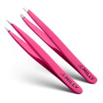 By MILLY Precision Tweezers Set | Slanted and Pointed Tip Tweezers Kit | High Carbon Stainless Steel | Aligned & Hand-Filed Tweezer Set Professional | Hair Removal & Eyebrow Tweezer Set | Pink