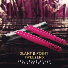 By MILLY Precision Tweezers Set | Slanted and Pointed Tip Tweezers Kit | High Carbon Stainless Steel | Aligned & Hand-Filed Tweezer Set Professional | Hair Removal & Eyebrow Tweezer Set | Pink By MILLY Precision Tweezers Set | Slanted and Pointed Tip Tweezers Kit | High Carbon Stainless Steel | Aligned & Hand-Filed Tweezer Set Professional | Hair Removal & Eyebrow Tweezer Set | Pink
