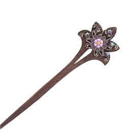 2 Pack Retro Hair Chopsticks Chinese Hair Pins Flower Decor Wooden Vintage Hair Stick (Purple)