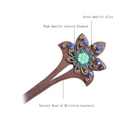 2 Pack Retro Hair Chopsticks Chinese Hair Pins Flower Decor Wooden Vintage Hair Stick (Purple)