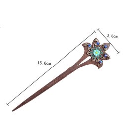 2 Pack Retro Hair Chopsticks Chinese Hair Pins Flower Decor Wooden Vintage Hair Stick (Purple)