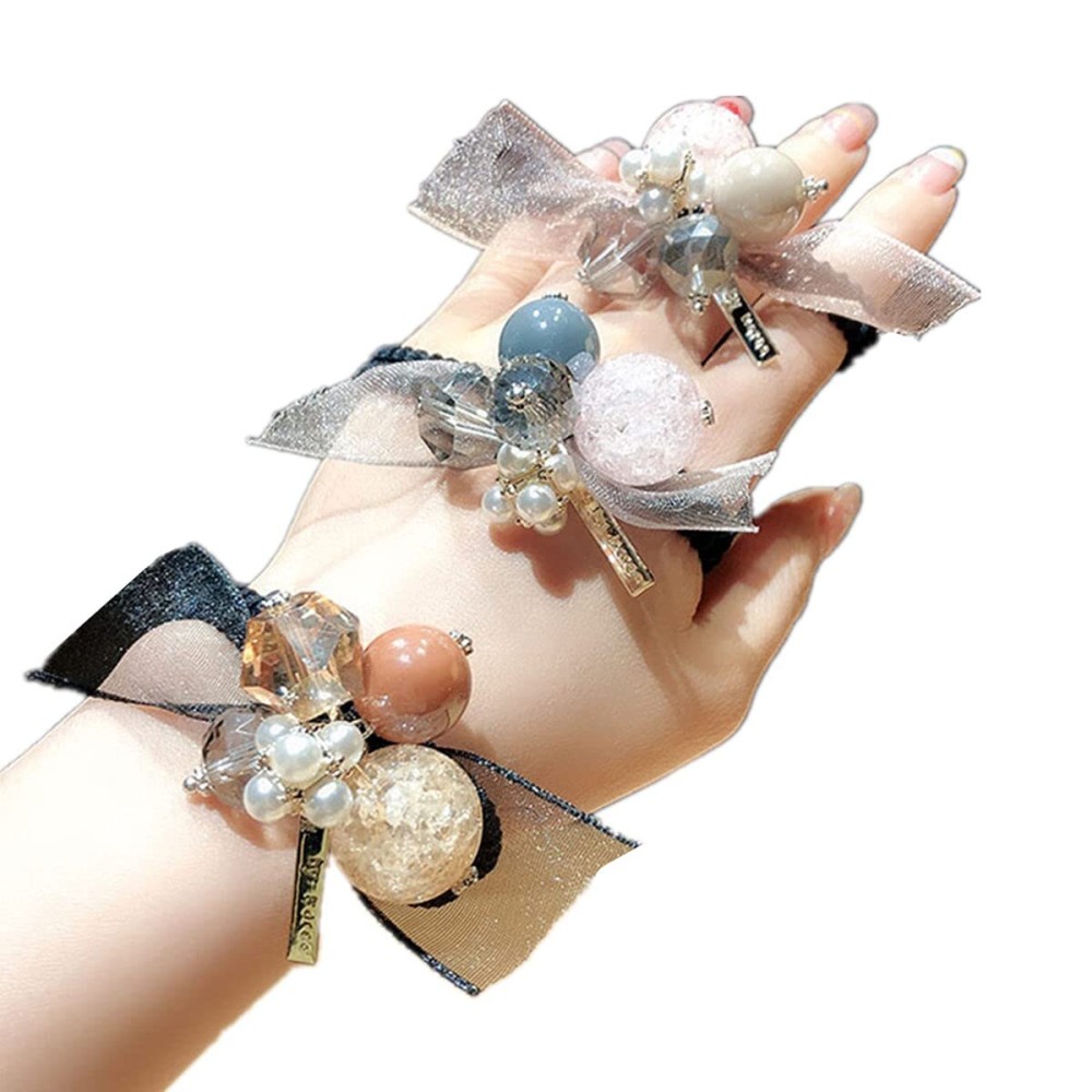 LOVEF 3Pcs Korean Hair Accessories Double Layer Hair Ring with Pearls Flower Bowknot Hair Rope Hairbands LOVEF 3Pcs Korean Hair Accessories Double Layer Hair Ring with Pearls Flower Bowknot Hair Rope Hairbands
