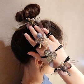 LOVEF 3Pcs Korean Hair Accessories Double Layer Hair Ring with Pearls Flower Bowknot Hair Rope Hairbands LOVEF 3Pcs Korean Hair Accessories Double Layer Hair Ring with Pearls Flower Bowknot Hair Rope Hairbands